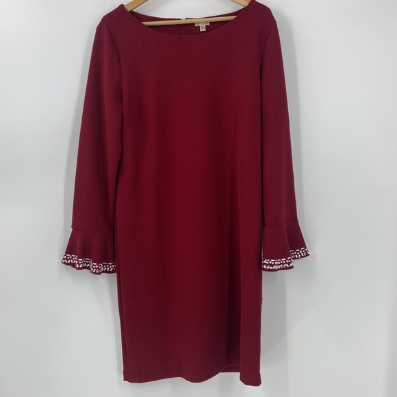 Spence red knit shift dress long sleeves with flare and silver sparkle detail - Picture 8 of 11